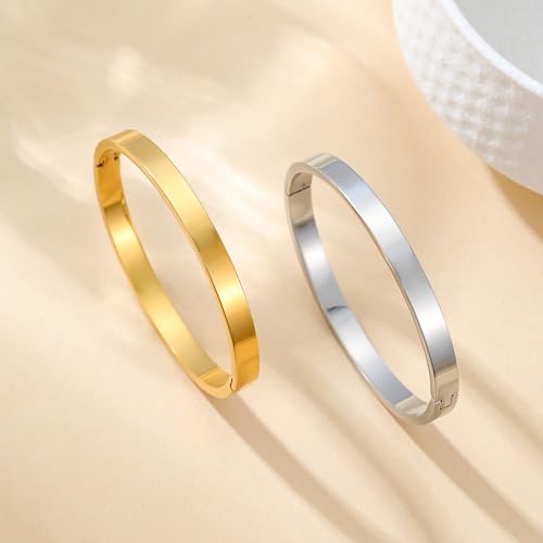 Gold Bracelets for Women, 18K Gold Plated Cubic Zirconia Bangle Bracelets Stainless Steel Eternity Crystal Oval Bracelet Cuff Bracelets for Women Jewelry - color: Bangle-White Gold