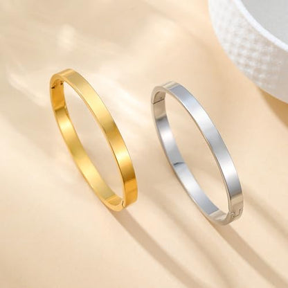 Gold Bracelets for Women, 18K Gold Plated Cubic Zirconia Bangle Bracelets Stainless Steel Eternity Crystal Oval Bracelet Cuff Bracelets for Women Jewelry - color: Bangle-White Gold