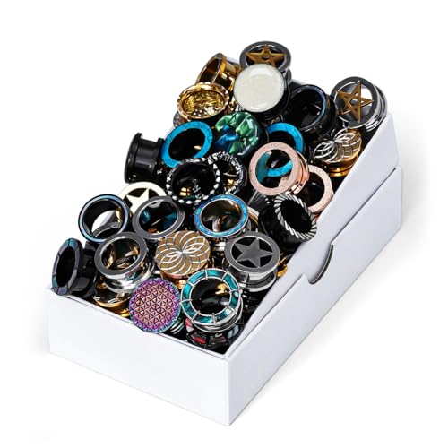 COOEAR Screw Fit Ear Gauges Flesh Plugs, 10 Pairs Random Styles Plugs Tunnels, Stainless/Glass/Stone/Acrylic Ear Piercing Stretchers Expander. - color: MH5, size: 22 mm