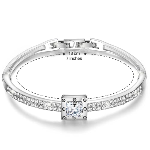 Fasion Jewelry Spiritual Guidance Bangle Bracelets For Women 18K Gold Plating Adjustable Bracelets with Crystal for Wife Girlfriend or Mothers, - color: White Gold White
