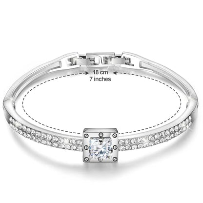 Fasion Jewelry Spiritual Guidance Bangle Bracelets For Women 18K Gold Plating Adjustable Bracelets with Crystal for Wife Girlfriend or Mothers, - color: White Gold White