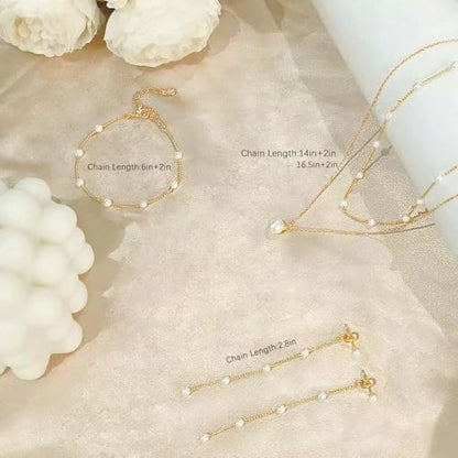 HERIER Gold Jewelry Set for Women - Dainty 14K Gold/Silver Plated Pearl Choker Necklace, Drop Earrings & Bracelets - Wedding Trendy Pearl Jewelry Gift - color: Pearl Jewelry Set-Gold