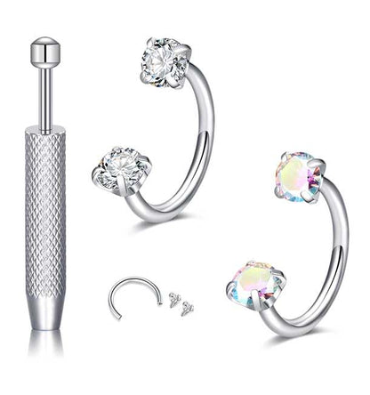 18G 20G Horseshoe Nose Rings Studs,Surgical Steel Nose Ring Pink Cubic Zirconia Nose Piercing,Internally Threaded Nose Rings For Women,Pink and Silver Zirconia - color: 20G-Silver-Round CZ