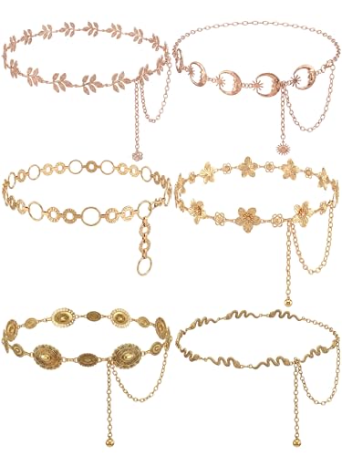 Liliaafar 6 Pcs Gold Silver Waist Chain Belt for Women Multi Layer Sun Metal Adjustable Body Belly Chain for Jean Dress - color: Golden