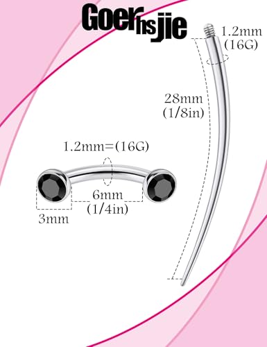 F136 Titanium 16g 6/8/10mm Eyebrow/Rook/Snug/Vertical-Labret/VCH/Snake-Eyes/Anti-Tragus/Christina/Daith/Belly-Button/Bridge/Hood/Surface Curved Barbell Piercing Jewelry for Women Men - color: Black, size: 6 mm (1/4 in)