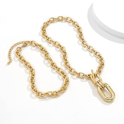 Punk Choker Necklace Chunky Chain Link Necklace for Women - color: Gold