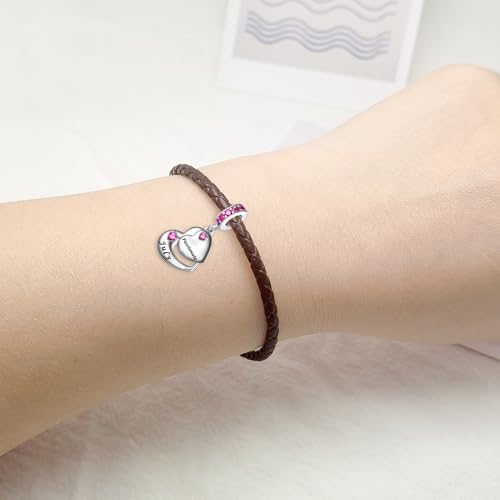 Double Heart Dangle Charm 12 Birthstone Bead for European Bracelet - style: July