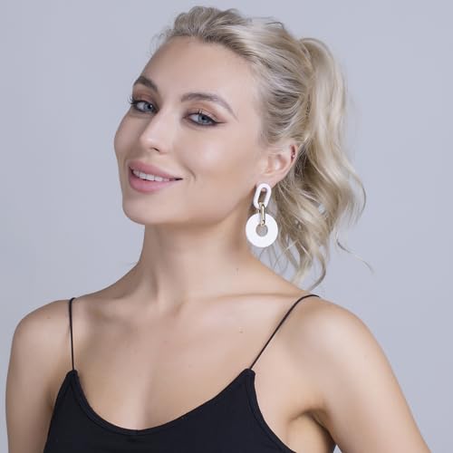 RUOFFETA Acrylic Rectangle Earrings, Fashion Acrylic Square/Oval/Hoop Statement Drop Earrings for Women - color: White Round