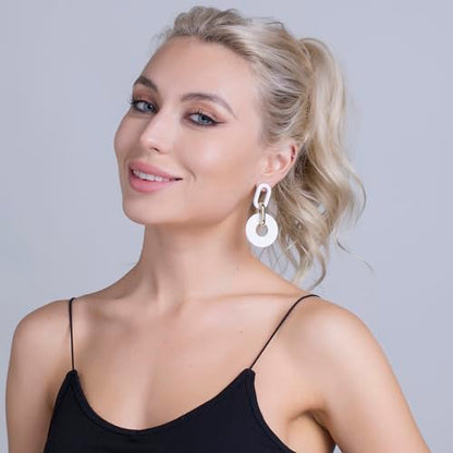 RUOFFETA Acrylic Rectangle Earrings, Fashion Acrylic Square/Oval/Hoop Statement Drop Earrings for Women - color: White Round