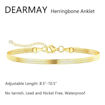 DEARMAY Gold Anklets for Women Waterproof | Non Tarnish14K Gold Plated Ankle Bracelets Set Stack, Summer Beach Jewelry Gifts for Vacation - color: Gold Anklet-P