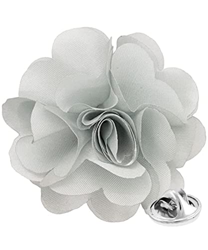 Premium Men's Formal Solid Color Flower Lapel Pin - Boutonniere for Men, Brooch Pin - color: Light Silver