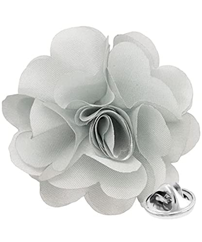 Premium Men's Formal Solid Color Flower Lapel Pin - Boutonniere for Men, Brooch Pin - color: Light Silver