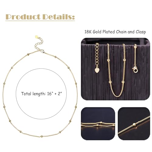 Aobei Pearl 18K Gold Plated Paperclip Chain Choker Satellite Chain Freshwater Cultured Biwa Pearl Pendant Necklace Dainty Turquoise Jewelry for Women - color: Dainty 18K Gold Plated Bead Station Chain