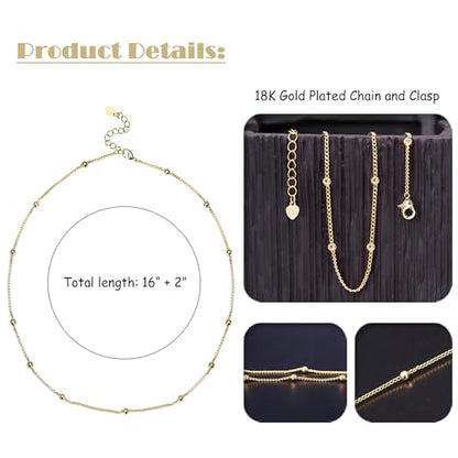 Aobei Pearl 18K Gold Plated Paperclip Chain Choker Satellite Chain Freshwater Cultured Biwa Pearl Pendant Necklace Dainty Turquoise Jewelry for Women - color: Dainty 18K Gold Plated Bead Station Chain