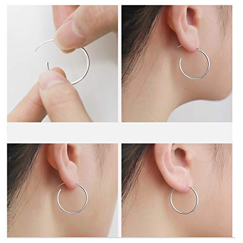 YFN Hoop Earrings Sterling Silver Polished Round Circle Endless Earrings Diameter 20,30,40,50,60,70,80mm - style: Diameter 30mm Medium Hoop Earrings