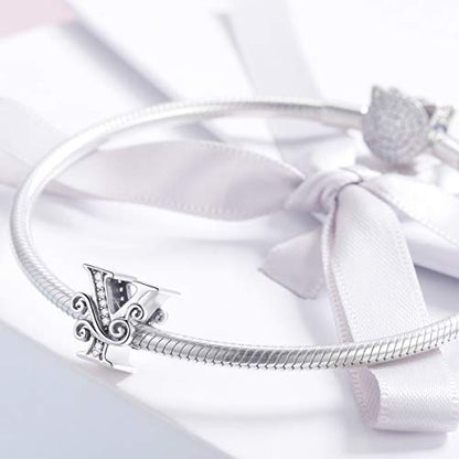BISAER 925 Sterling Silver Initial Letter A-Z Charms for Bracelets Alphabet Beads Charm Jewelry Gifts - color: Letter Y