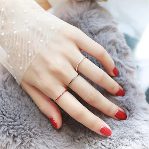 Women's Stainless Steel 1MM Thin Plain Midi Stacking Ring Band Comfort Fit, Size 3 to 10 - color: Enamel - Black