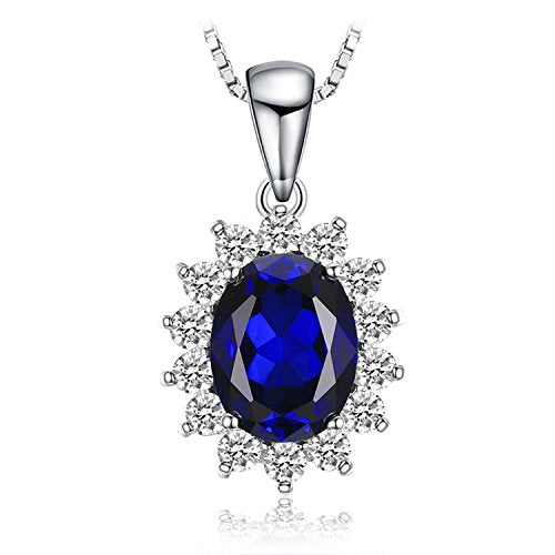 JewelryPalace Princess Diana Kate Middleton Natural Amethyst Citrine Garnet Peridot Topaz Created Ruby Sapphire Simulated Emerald Pendant Necklace for Women, 925 Sterling Silver Gemstone Jewelry Set - color: A-Sterling Silver-sapphire