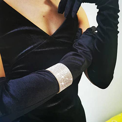 Rhinestone Bracelet Crystal Arm Cuff Bangle Bracelets for Women Adjustable | Open Cuff, Wide Arm Bangle, Stretchable, Hypoallergenic, Bridal Jewelry, for Prom Cocktail Party Wedding Dating - color: Gold