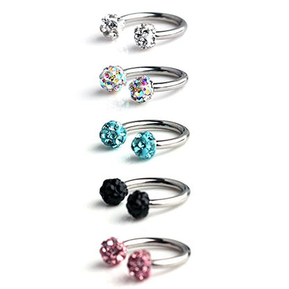 Ruifan Crystal Nose Septum Horseshoe Earring Eyebrow Lip Helix Tragus Cartilage Piercing Ring 16G 8mm - color: 5pcs - 10mm Mix Color