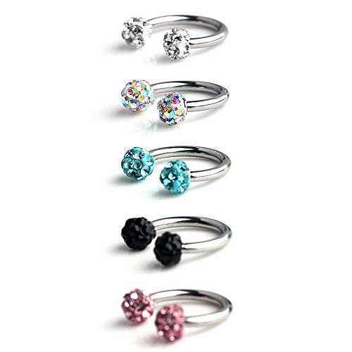 Ruifan Crystal Nose Septum Horseshoe Earring Eyebrow Lip Helix Tragus Cartilage Piercing Ring 16G 8mm - color: 5pcs - 10mm Mix Color
