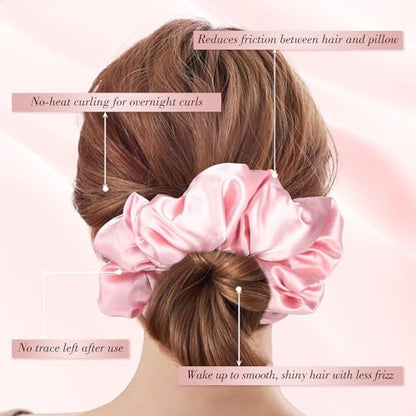 3 Pack Large Satin Hair Scrunchies, 6 Inch Pillow Sleepy Hair Ties | Blush Pink Hair Ties, Soft Padded Satin, Gentle On Thick Or Curly Hair, Sleep-Friendly, Reduced Frizz And Creasing - color: Pink Series