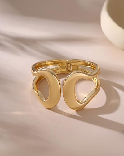 Bangle Bracelets for Women | 14K Gold Plated Trendy Wide Bracelets | Hinged Arm Cuff Bangles Chunky Bracelet for Women - color: gold arm cuff