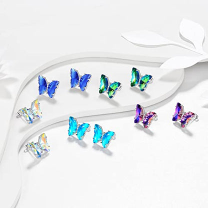 Aurora Tears Butterfly Necklace Earrings Ring Bracelet - Women 925 Sterling Silver Animal Butterflies Birthstone Pendant Crystal Wedding Birthday Jewelry - color: earrings-April-Diamond