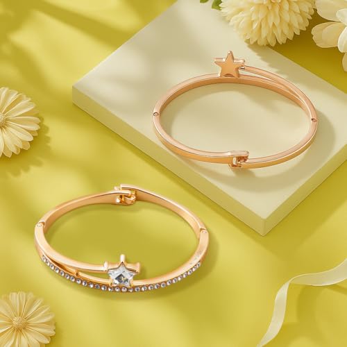 3Pcs Butterfly Flower Star Crystal Bangles for Women Rhinestone Cuff Bangles Boho Bracelets Jewelry Set Alloy Hinged Bangle for Women Jewelry Gifts