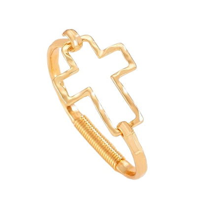 Chunky Heart Bracelet for Women Gold Silver Heart Cuff Bracelet Open Statement Love Bangle Minimalist Jewelry - color: Gold Cross