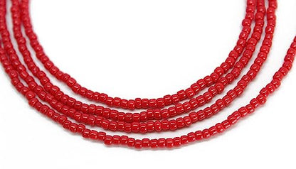 Kathy Bankston Red Seed Bead Necklace, Thin 1.5mm Single Strand Beaded Necklace - color: Pepper Red
