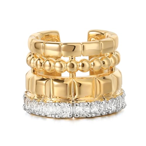 Sparkle Ear Cuff for Women, Non Piercing Single | 14K Gold Plated Brass, Clear Cubic Zirconia Accents, Fixed 3.8-3.9 mm Opening, Single Non-Piercing Cuff For Ear Stacks - style: Cubes Beaded