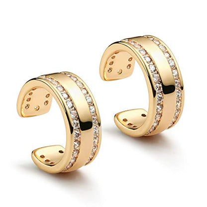 Women Ear Cuff Earring Gold Non Pierced Ear Cartilage Clip on Wrap Hoop 14K Gold Filled Tiny Boho Beach Simple Minimalist Delicate Handmade Hypoallergenic Jewelry Gift-Sold as Single/Pair - style: Band 2 Row CZ /Pair