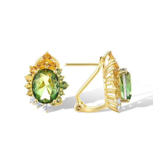 Santuzza Sterling Silver Gemstone Flower Earrings for Women - color: [A]Sunflower-Oval Green