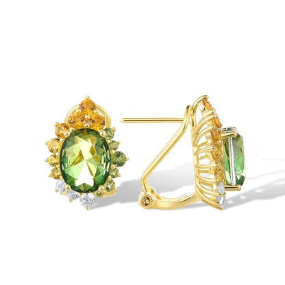 Santuzza Sterling Silver Gemstone Flower Earrings for Women - color: [A]Sunflower-Oval Green