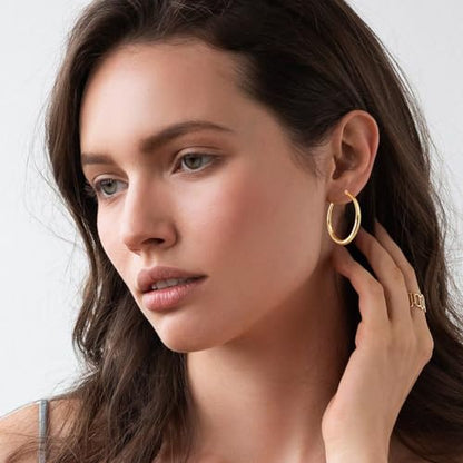 OOOPEL 925 Sterling Silver Hoop for Women Gold Hoop Earrings Hypoallergenic Diamond-Cut Ripples Designed - Non Tarnish Large Hoop Earrings(30/40/50/60/70mm) - color: Gold-30mm