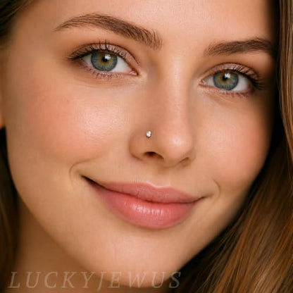 LUCKYJEWUS 925 Sterling Silver Nose Rings Studs for Women Men, 18G / 20G / 22G / 24G L Shaped Nose Stud Nose Piercing Jewelry - size: 2mm CZ, 20 gauge