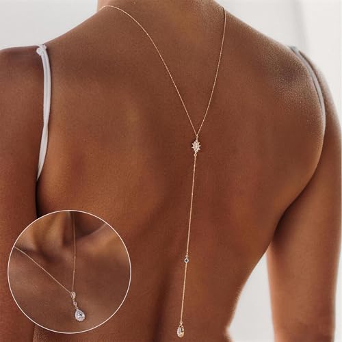 Back Necklace with Rhinestone Pearl Pendant Back Body Chain for Backless Dress Bridal Wedding Backdrop Necklace Crystal Simple Waist Body Jewelry for Women - color: C1