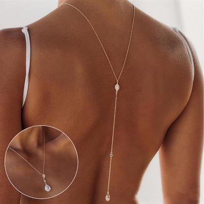 Back Necklace with Rhinestone Pearl Pendant Back Body Chain for Backless Dress Bridal Wedding Backdrop Necklace Crystal Simple Waist Body Jewelry for Women - color: C1