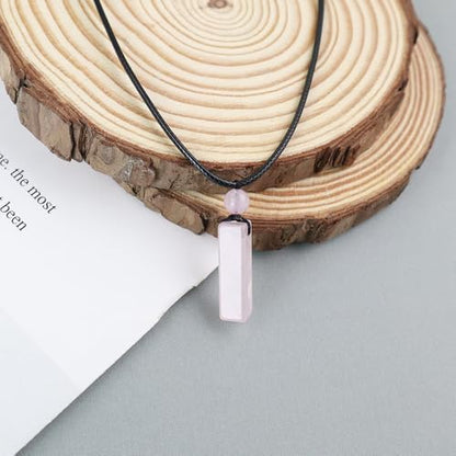 weryerker Natural Gemstone Pendant Necklace for Men, Healing Crystal Pendant, Cuboid Amulet Pendant with Adjustable Wax Rope - color: Rose Quartz