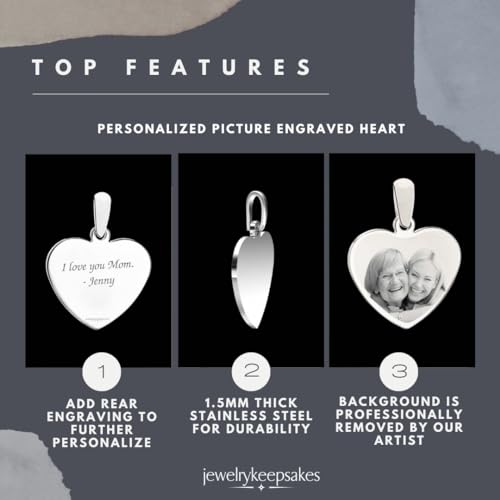 Personalized Picture Engraved Heart Pendant with 20" Chain - color: Silver