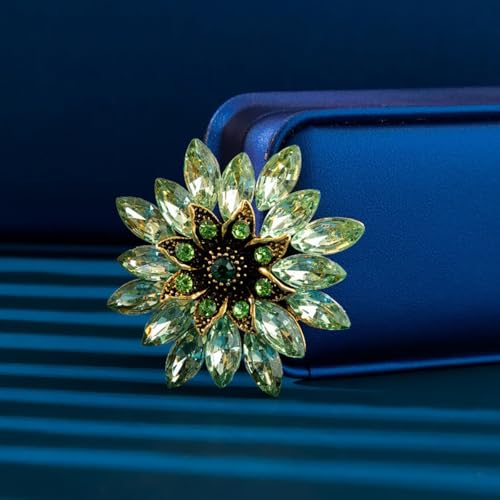 Sparkling Rhinestone Flower Brooch Pin Fashion Crystal Sunflower Brooch Floral Lapel Pins Red/Green/Purple/Pink Crystal CZ Broochs Large Flower Pin Clothes Hat Bag Dress Broochs Wedding Bridal Jewelry for Women - color: Green