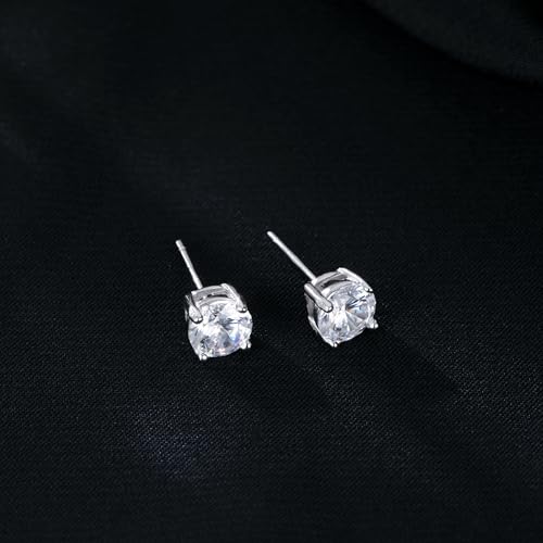 Reffeer Solid 925 Sterling Silver 6MM Cubic Zirconia Earrings Stud for Women Teens CZ Post Stud Earrings Hypoallergenic - color: A-Silver