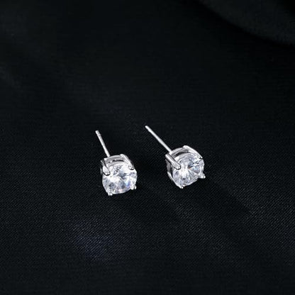 Reffeer Solid 925 Sterling Silver 6MM Cubic Zirconia Earrings Stud for Women Teens CZ Post Stud Earrings Hypoallergenic - color: A-Silver