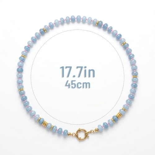 BELLA-Bee Natural Stone Beaded Choker, Multi Color Boho Jewelry Gift | Small bead natural stone choker with stainless steel ring clasp — multicolor stone, handmade healing jewelry for vacation - color: Blue