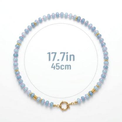 BELLA-Bee Natural Stone Beaded Choker, Multi Color Boho Jewelry Gift | Small bead natural stone choker with stainless steel ring clasp — multicolor stone, handmade healing jewelry for vacation - color: Blue