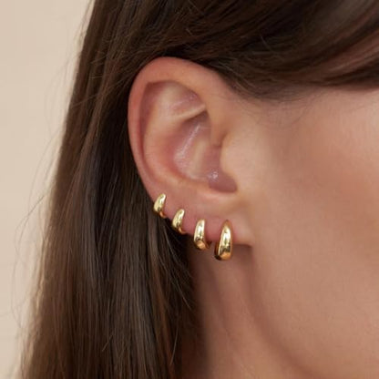 CHESKY 4 Pairs Small Huggie Hoop Earrings for Women - Chunky 14K Gold Plated/Silver Plated Lightweight Earring Stacks Cartilage Hoop Earrings Set for Multiple Piercing Trendy Jewelry - style: 4hoops-gd