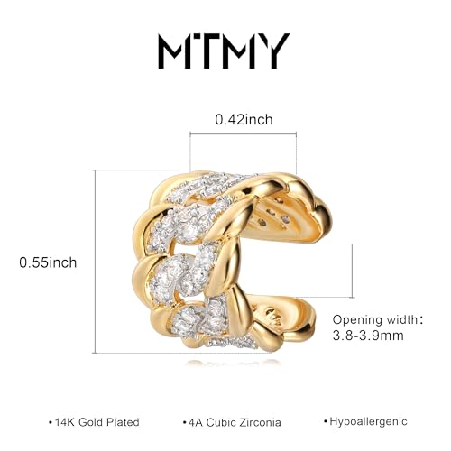 Gold Ear Cuff Earring for Women 14K Gold Plated Cubic Zirconia Non-Pierced Clip on Cartilage Chunky Ear Cuffs Hypoallergenic Jewelry - style: twist / pair