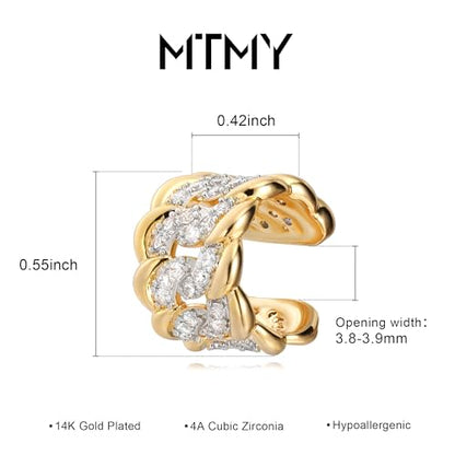 Gold Ear Cuff Earring for Women 14K Gold Plated Cubic Zirconia Non-Pierced Clip on Cartilage Chunky Ear Cuffs Hypoallergenic Jewelry - style: twist / pair