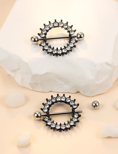 Cisyozi 16G 14G Nipple Piercing Jewelry Tongue Rings Hypoallergenic Surgical Steel Screw Nipple Tongue Shield Ring Barbell Body Piercing Jewelry Retainer for Women 9/16 Inch 14mm - color: G:8Pairs-16g(1.2mm)-Black
